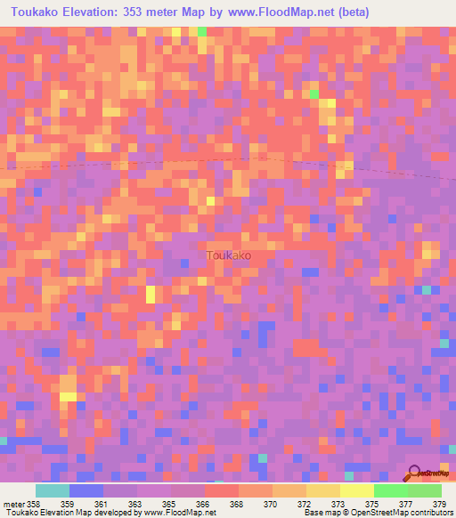 Toukako,Niger Elevation Map