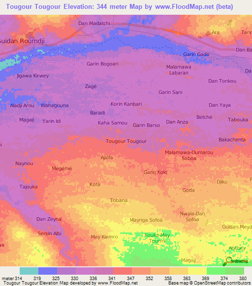 Tougour Tougour,Niger Elevation Map