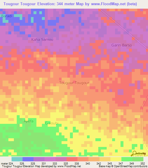 Tougour Tougour,Niger Elevation Map