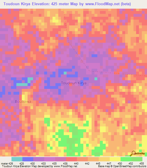 Toudoun Kirya,Niger Elevation Map