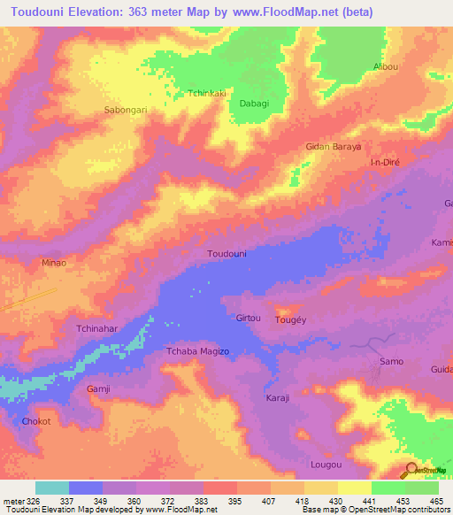 Toudouni,Niger Elevation Map