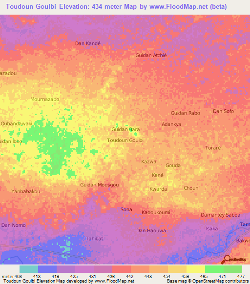 Toudoun Goulbi,Niger Elevation Map