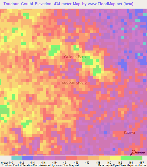 Toudoun Goulbi,Niger Elevation Map