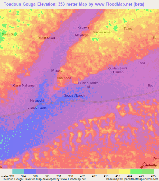 Toudoun Gouga,Niger Elevation Map