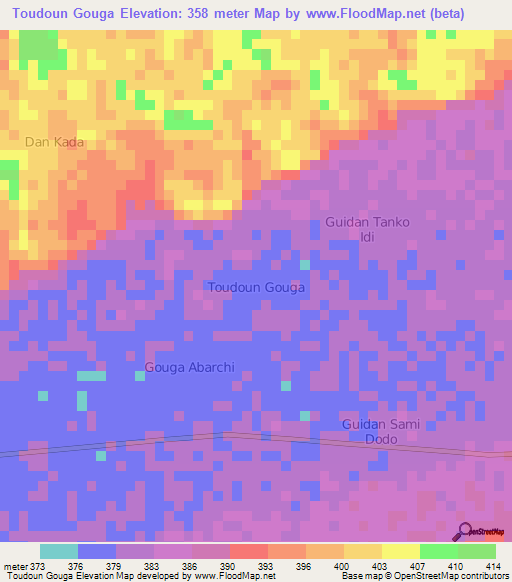 Toudoun Gouga,Niger Elevation Map