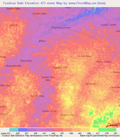 Toudoun Baki,Niger Elevation Map