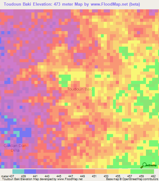 Toudoun Baki,Niger Elevation Map