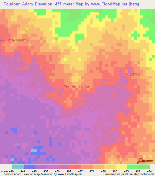 Toudoun Adam,Niger Elevation Map