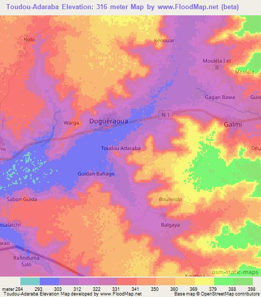 Toudou-Adaraba,Niger Elevation Map