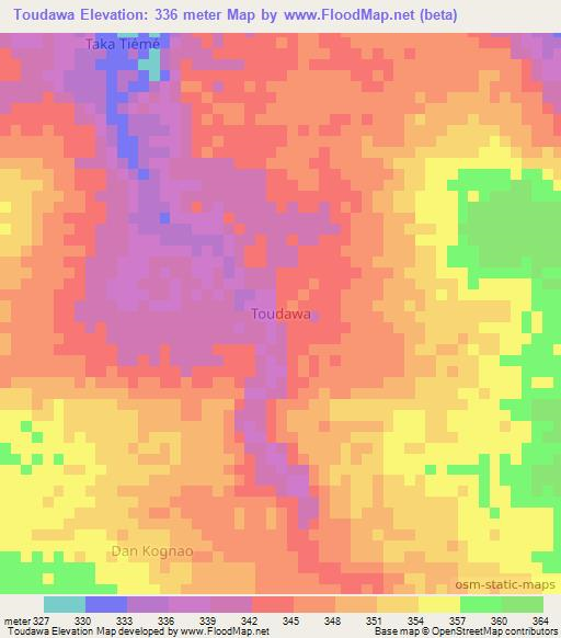 Toudawa,Niger Elevation Map