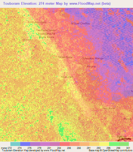 Touboram,Niger Elevation Map