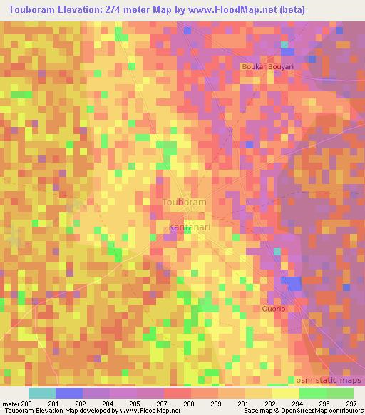 Touboram,Niger Elevation Map