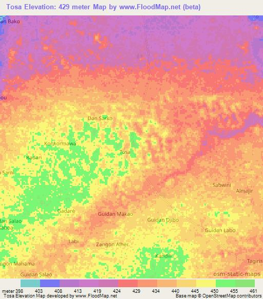 Tosa,Niger Elevation Map