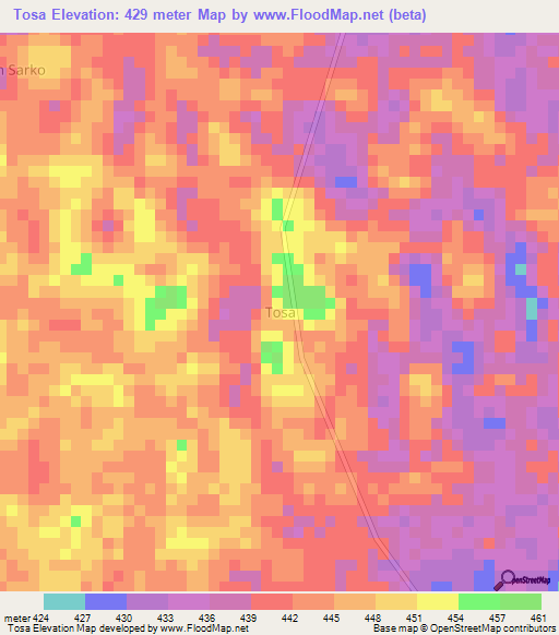 Tosa,Niger Elevation Map