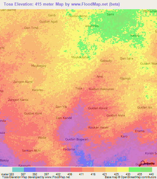 Tosa,Niger Elevation Map