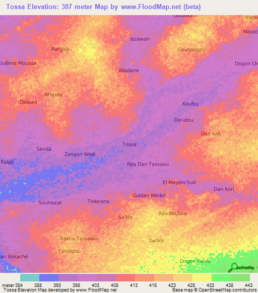 Tossa,Niger Elevation Map