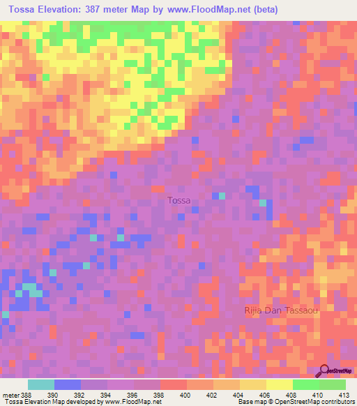 Tossa,Niger Elevation Map