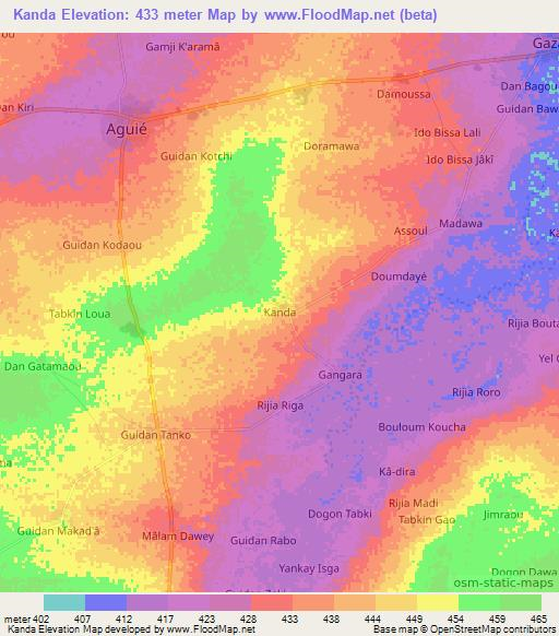 Kanda,Niger Elevation Map