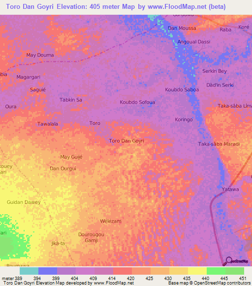 Toro Dan Goyri,Niger Elevation Map