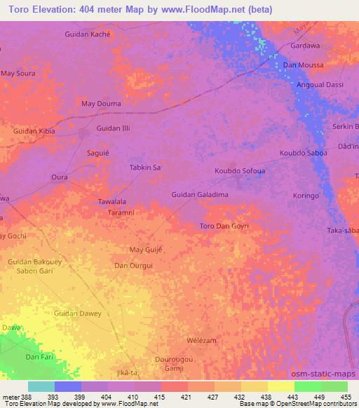 Toro,Niger Elevation Map