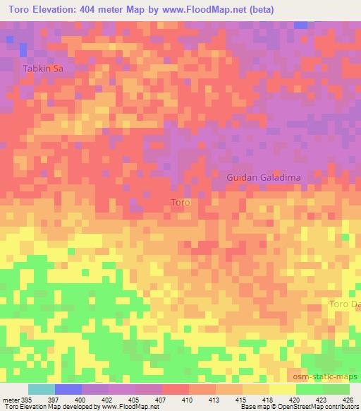 Toro,Niger Elevation Map