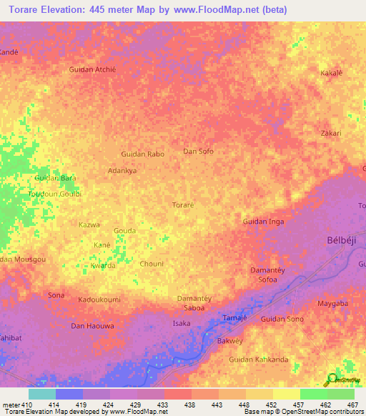 Torare,Niger Elevation Map