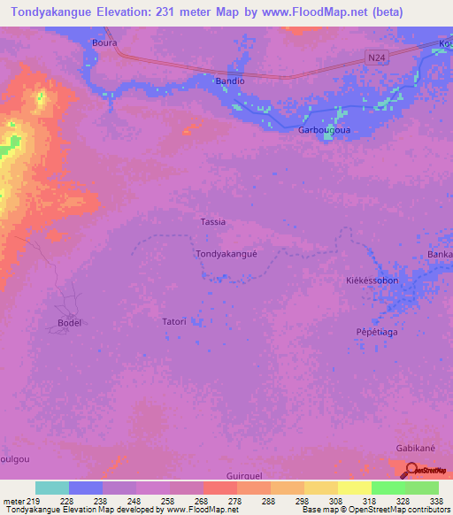 Tondyakangue,Niger Elevation Map