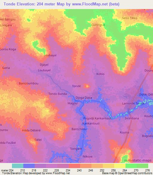 Tonde,Niger Elevation Map