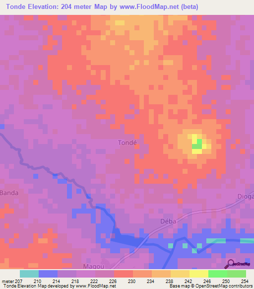 Tonde,Niger Elevation Map