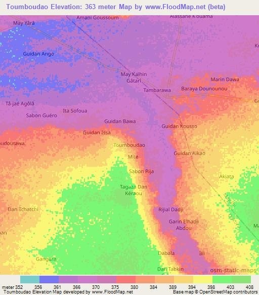 Toumboudao,Niger Elevation Map