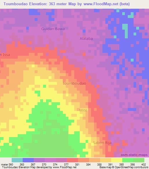 Toumboudao,Niger Elevation Map