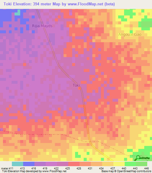 Toki,Niger Elevation Map