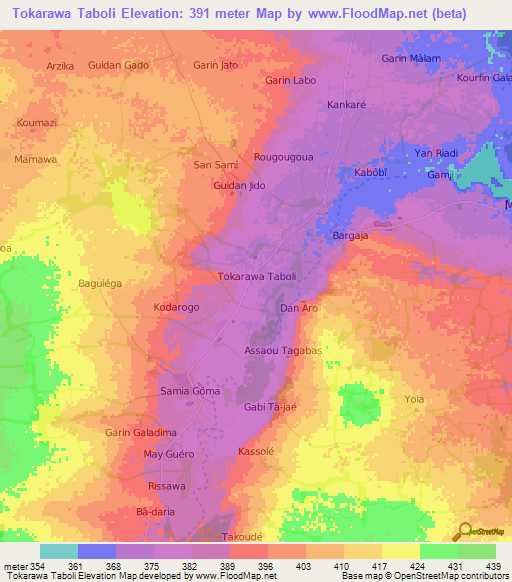 Tokarawa Taboli,Niger Elevation Map