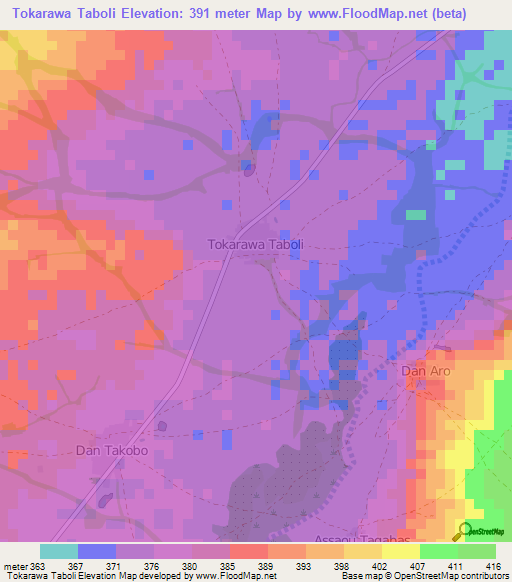 Tokarawa Taboli,Niger Elevation Map