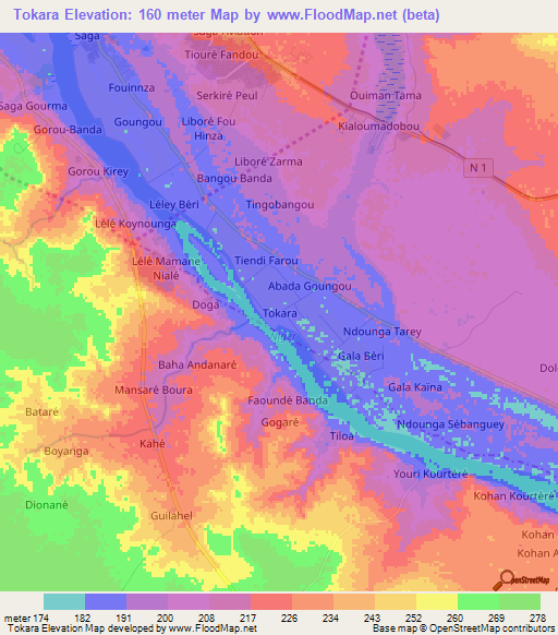 Tokara,Niger Elevation Map