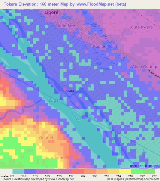 Tokara,Niger Elevation Map