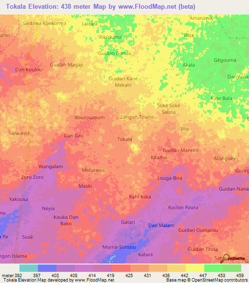 Tokala,Niger Elevation Map