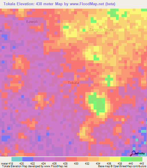 Tokala,Niger Elevation Map