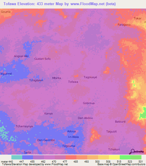 Tofawa,Niger Elevation Map