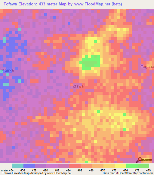 Tofawa,Niger Elevation Map