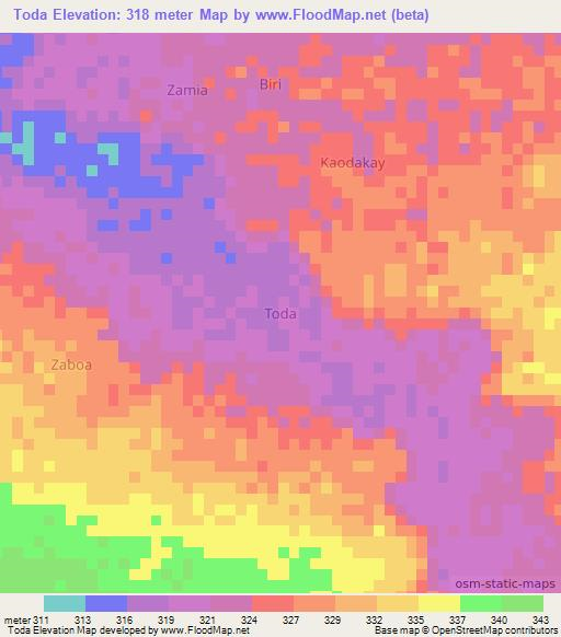 Toda,Niger Elevation Map