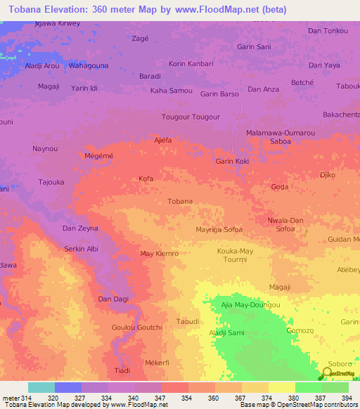 Tobana,Niger Elevation Map