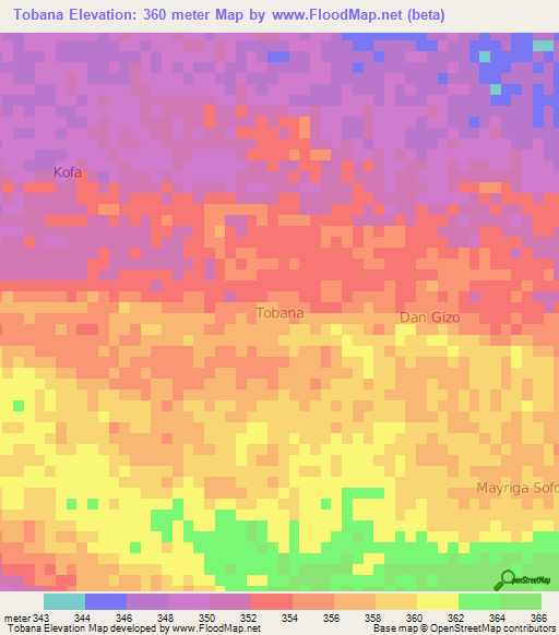 Tobana,Niger Elevation Map