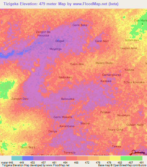 Tizigeka,Niger Elevation Map