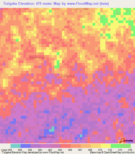 Tizigeka,Niger Elevation Map