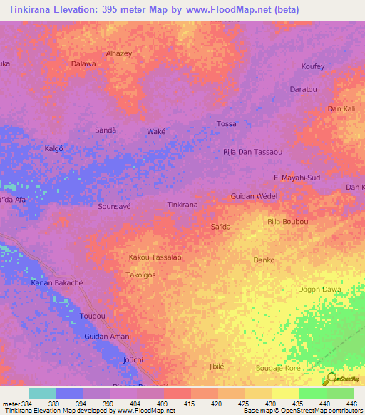 Tinkirana,Niger Elevation Map