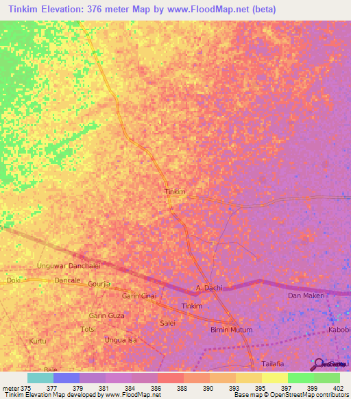 Tinkim,Niger Elevation Map