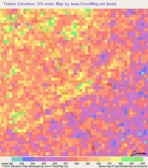 Tinkim,Niger Elevation Map