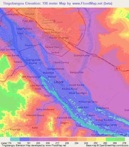 Tingobangou,Niger Elevation Map