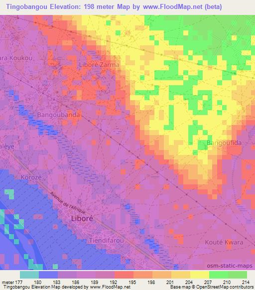 Tingobangou,Niger Elevation Map